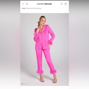 Nadine Merabi hot pink feather pajamas